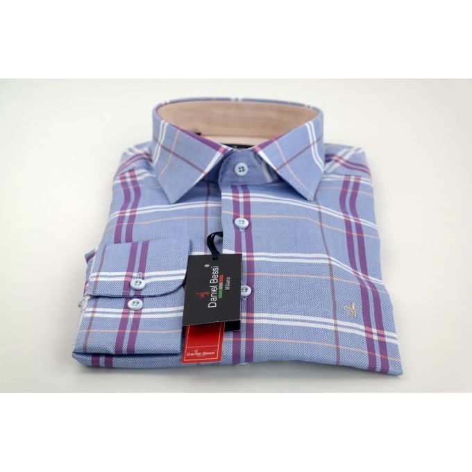 DANIEL BESSI Koszula męska fb539 kratka, niebieska | Sklep GriShop.eu | Koszule