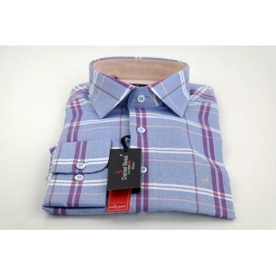 DANIEL BESSI Koszula męska fb539 kratka, niebieska | Sklep GriShop.eu | Koszule