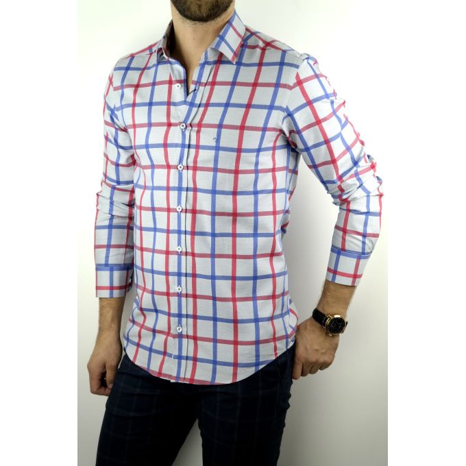 DANIEL BESSI Koszula męska fb662 kratka niebieska, czerwona | Sklep GriShop.eu | Koszule