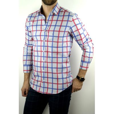 DANIEL BESSI Koszula męska fb662 kratka niebieska, czerwona | Sklep GriShop.eu | Koszule
