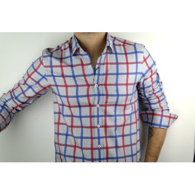 DANIEL BESSI Koszula męska fb662 kratka niebieska, czerwona | Sklep GriShop.eu | Koszule