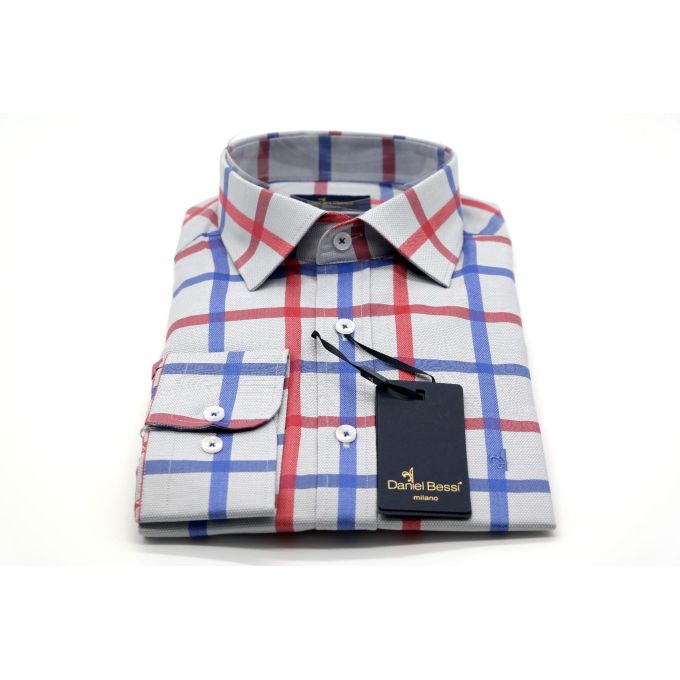 DANIEL BESSI Koszula męska fb662 kratka niebieska, czerwona | Sklep GriShop.eu | Koszule