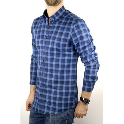 DANIEL BESSI Koszula męska fb048 niebieska kratka | Sklep GriShop.eu | Koszule