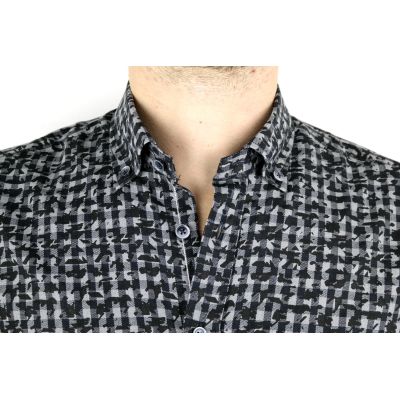 DANIEL BESSI Koszula męska fb291 czarna, szara, kratka | Sklep GriShop.eu | Koszule