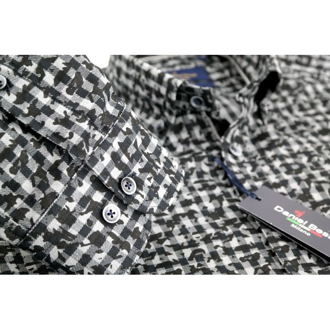 DANIEL BESSI Koszula męska fb291 czarna, szara, kratka | Sklep GriShop.eu | Koszule
