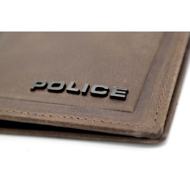 POLICE Portfel męski brąz skóra karty