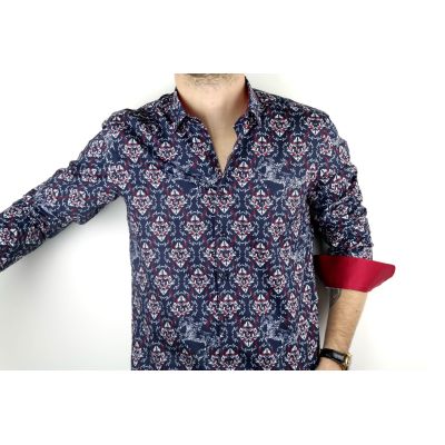 DANIEL BESSI Koszula męska fb280 granatowa w kwiaty, konie | Sklep GriShop.eu | Koszule