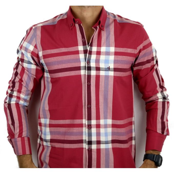 DANIEL BESSI Koszula męska fb333 czerwona, krata | Sklep GriShop.eu | Koszule