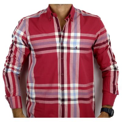 DANIEL BESSI Koszula męska fb333 czerwona, krata | Sklep GriShop.eu | Koszule