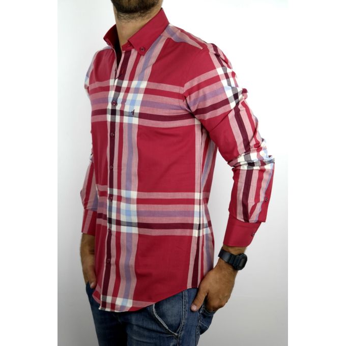 DANIEL BESSI Koszula męska fb333 czerwona, krata | Sklep GriShop.eu | Koszule