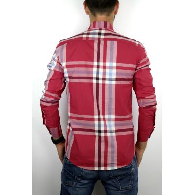 DANIEL BESSI Koszula męska fb333 czerwona, krata | Sklep GriShop.eu | Koszule