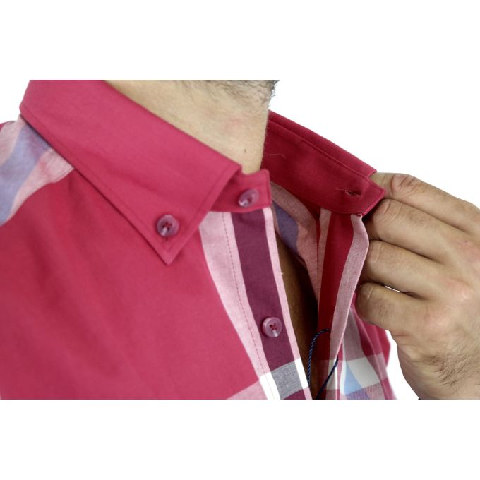 DANIEL BESSI Koszula męska fb333 czerwona, krata | Sklep GriShop.eu | Koszule