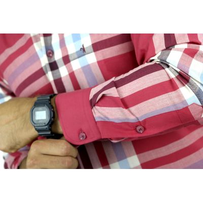 DANIEL BESSI Koszula męska fb333 czerwona, krata | Sklep GriShop.eu | Koszule