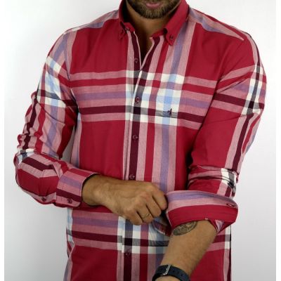 DANIEL BESSI Koszula męska fb333 czerwona, krata | Sklep GriShop.eu | Koszule