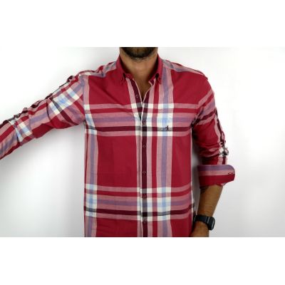 DANIEL BESSI Koszula męska fb333 czerwona, krata | Sklep GriShop.eu | Koszule