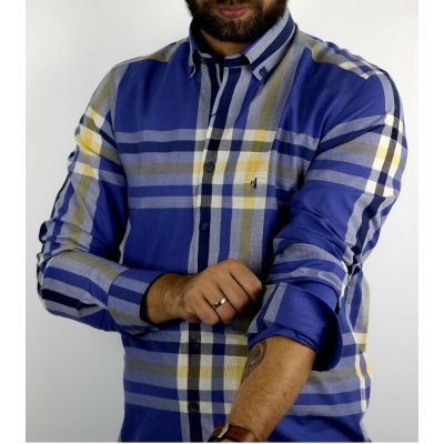 DANIEL BESSI Koszula męska fb332 niebieska , kratka | Sklep GriShop.eu | Koszule