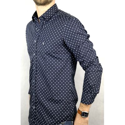 DANIEL BESSI Koszula męska fb138 granatowa w białe kółka | Sklep GriShop.eu | Koszule