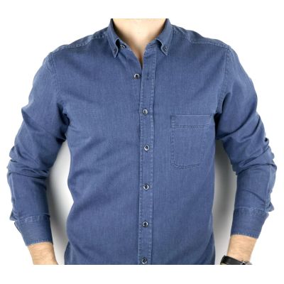 DANIEL BESSI Koszula męska fb779 granatowa, gładka, jeans | Sklep GriShop.eu | Koszule