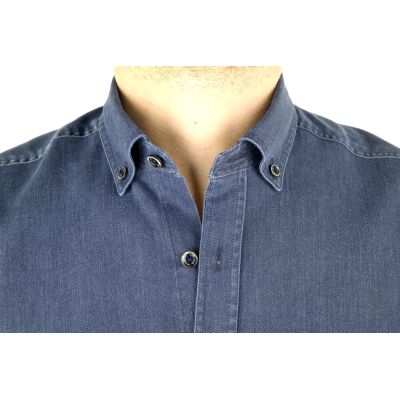 DANIEL BESSI Koszula męska fb779 granatowa, gładka, jeans | Sklep GriShop.eu | Koszule