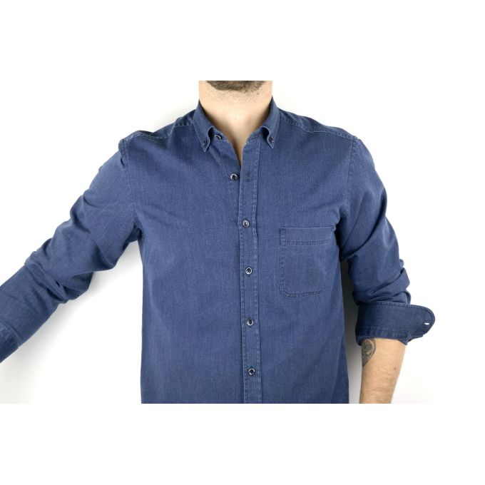 DANIEL BESSI Koszula męska fb779 granatowa, gładka, jeans | Sklep GriShop.eu | Koszule
