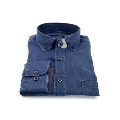 DANIEL BESSI Koszula męska fb779 granatowa, gładka, jeans | Sklep GriShop.eu | Koszule