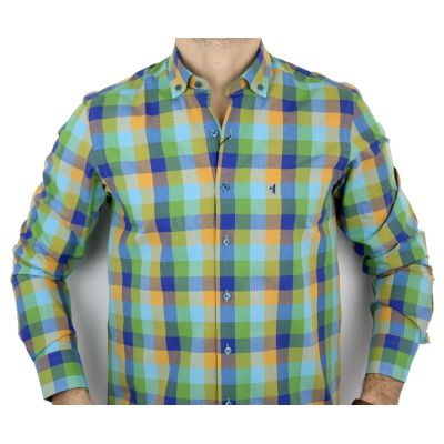 DANIEL BESSI Koszula męska fb232 kolorowa kratka, zielona | Sklep GriShop.eu | Koszule