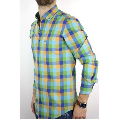 DANIEL BESSI Koszula męska fb232 kolorowa kratka, zielona | Sklep GriShop.eu | Koszule