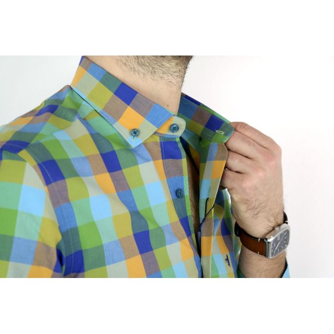 DANIEL BESSI Koszula męska fb232 kolorowa kratka, zielona | Sklep GriShop.eu | Koszule
