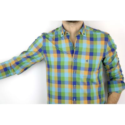 DANIEL BESSI Koszula męska fb232 kolorowa kratka, zielona | Sklep GriShop.eu | Koszule