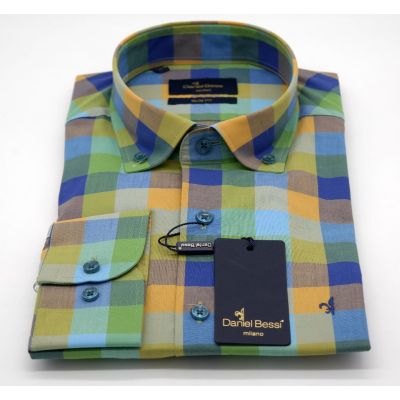 DANIEL BESSI Koszula męska fb232 kolorowa kratka, zielona | Sklep GriShop.eu | Koszule