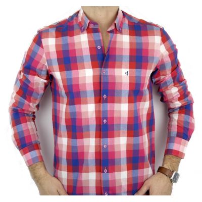 DANIEL BESSI Koszula męska fb233 kolorowa kratka, czerwona, niebieska | Sklep GriShop.eu | Koszule