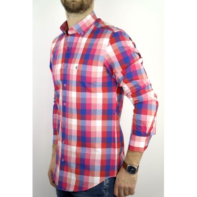 DANIEL BESSI Koszula męska fb233 kolorowa kratka, czerwona, niebieska | Sklep GriShop.eu | Koszule