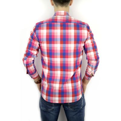 DANIEL BESSI Koszula męska fb233 kolorowa kratka, czerwona, niebieska | Sklep GriShop.eu | Koszule