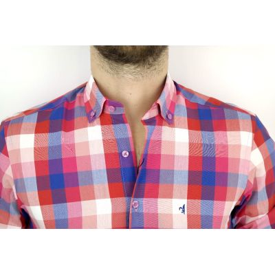 DANIEL BESSI Koszula męska fb233 kolorowa kratka, czerwona, niebieska | Sklep GriShop.eu | Koszule