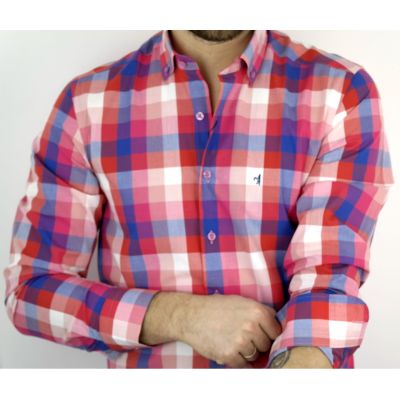 DANIEL BESSI Koszula męska fb233 kolorowa kratka, czerwona, niebieska | Sklep GriShop.eu | Koszule