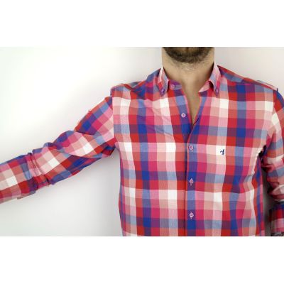 DANIEL BESSI Koszula męska fb233 kolorowa kratka, czerwona, niebieska | Sklep GriShop.eu | Koszule