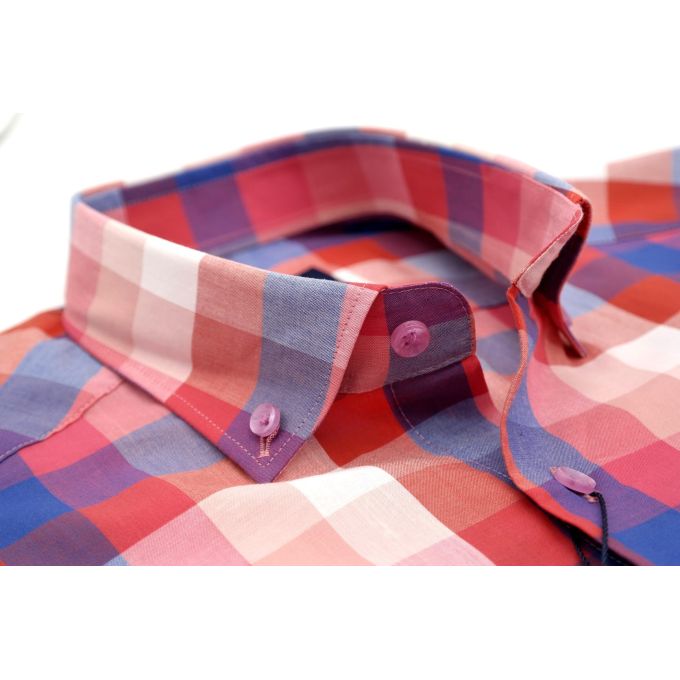 DANIEL BESSI Koszula męska fb233 kolorowa kratka, czerwona, niebieska | Sklep GriShop.eu | Koszule