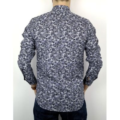 DANIEL BESSI Koszula męska fb339 granatowa, niebieska, kratka, liście | Sklep GriShop.eu | Koszule