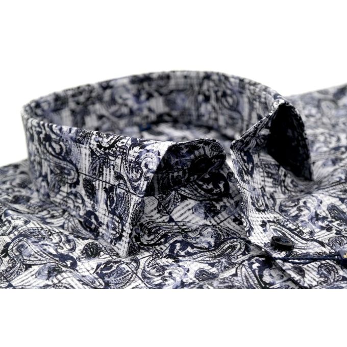 DANIEL BESSI Koszula męska fb339 granatowa, niebieska, kratka, liście | Sklep GriShop.eu | Koszule