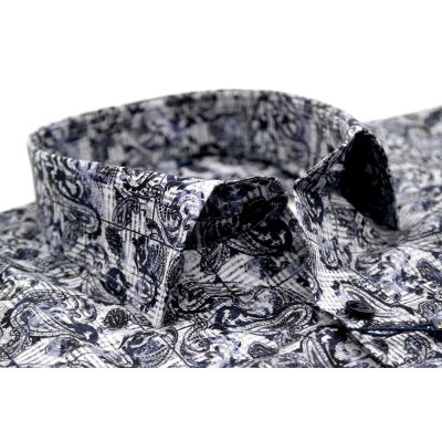 DANIEL BESSI Koszula męska fb339 granatowa, niebieska, kratka, liście | Sklep GriShop.eu | Koszule