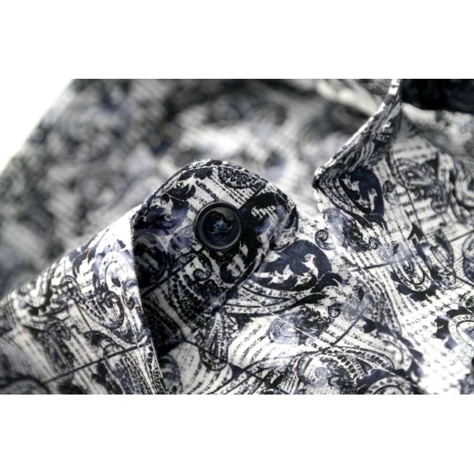 DANIEL BESSI Koszula męska fb339 granatowa, niebieska, kratka, liście | Sklep GriShop.eu | Koszule