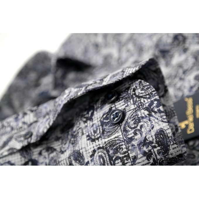 DANIEL BESSI Koszula męska fb339 granatowa, niebieska, kratka, liście | Sklep GriShop.eu | Koszule