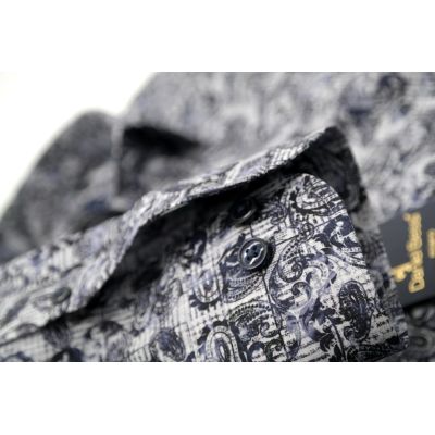 DANIEL BESSI Koszula męska fb339 granatowa, niebieska, kratka, liście | Sklep GriShop.eu | Koszule