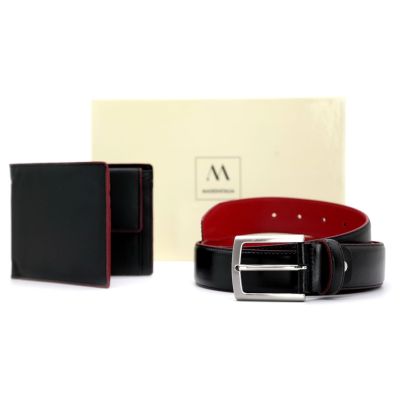 MADE IN ITALIA Zestaw Portfel + pasek czarny/czerwony PZIT03 | Sklep GriShop.eu | Galanteria i dodatki