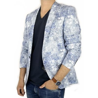 GIOVANNI PERA Marynarka męska D011 kwiaty kolor jeans | Sklep GriShop.eu | Marynarki