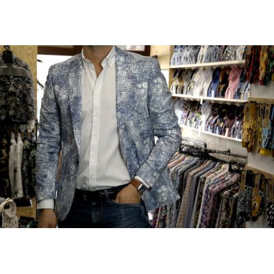 GIOVANNI PERA Marynarka męska D011 kwiaty kolor jeans | Sklep GriShop.eu | Marynarki