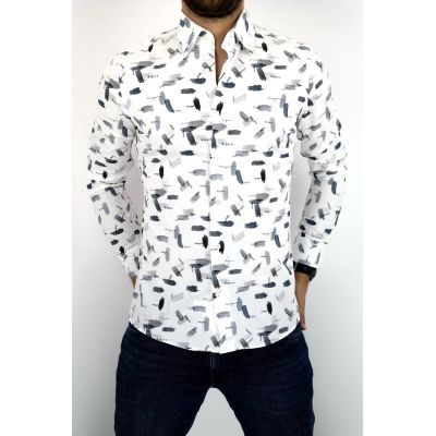UNGARO Koszula męska biała/szara KUNG02 | Grishop | Koszule