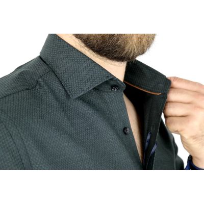 DANIEL BESSI Koszula męska fb682 ciemny zielony, drobny wzór | Sklep GriShop.eu | Koszule