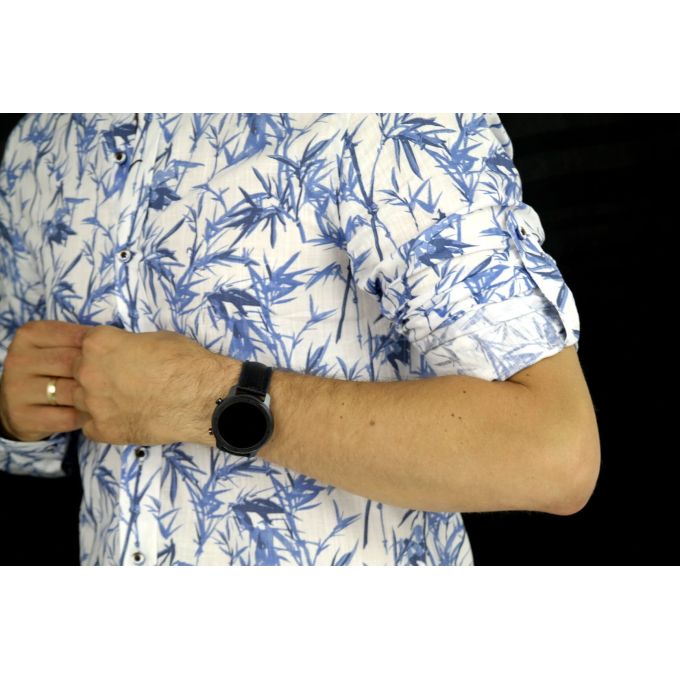 DANIEL BESSI Koszula męska fb374 biała, niebieski wzór, liście | Sklep GriShop.eu | Koszule