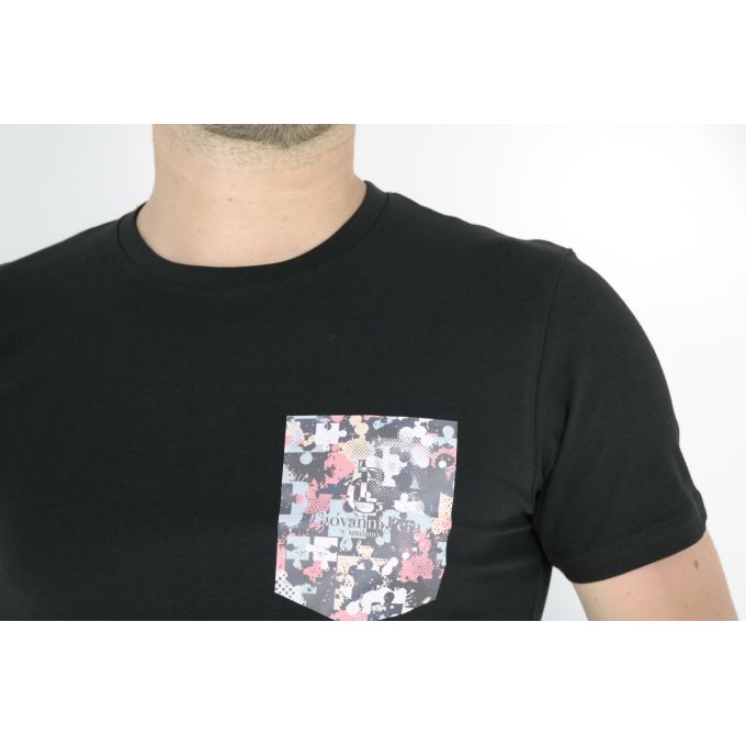 GIOVANNI PERA T-shirt męski czarny puzzle TGP03 | Grishop | Koszulki